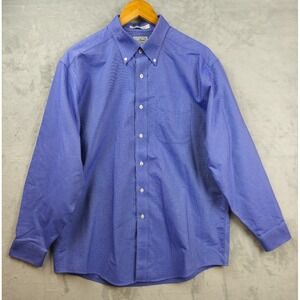 LL Bean Shirt Men 16.5 Large Oxford Blue Solid Pocket Wrinkle Resist Long Sleeve